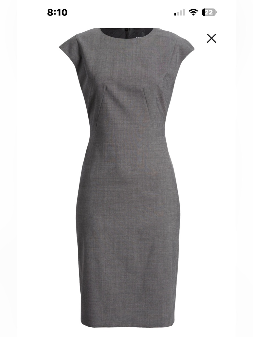 Hugo Boss Charcoal Gray Cap-Sleeve Midi Sheath Dress